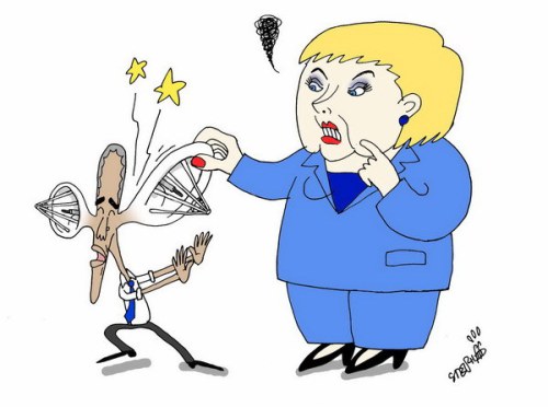 بالكاريكاتير: أوباما جاسوسًا على ميركل!