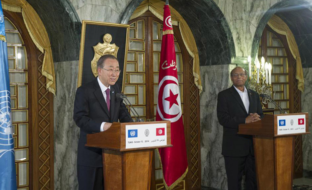 بان كي مون في تونس لدعم التحول الديموقراطي